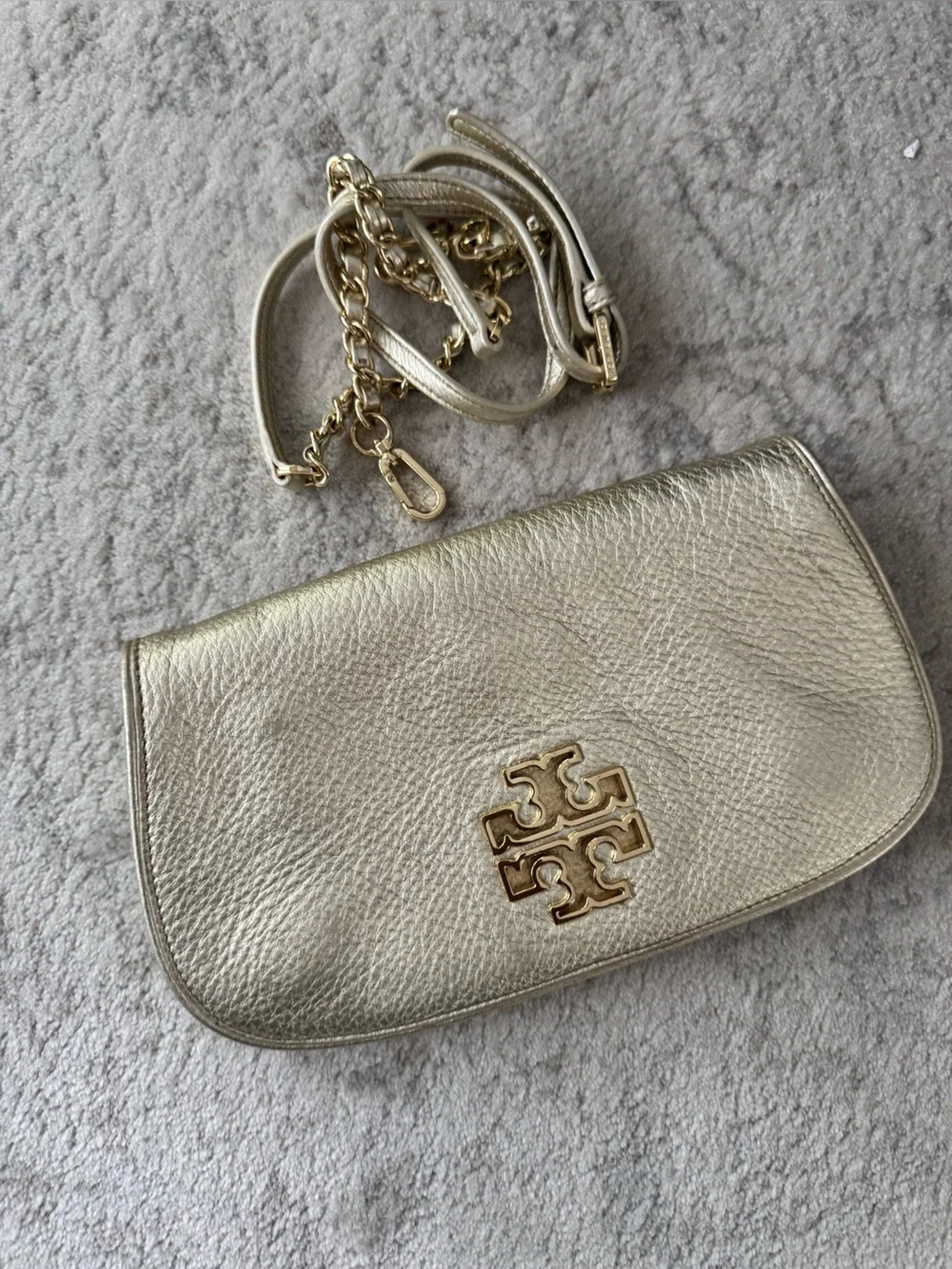 Tory Burch Metallic Gold Pebbled Leather Crossbody Bag
